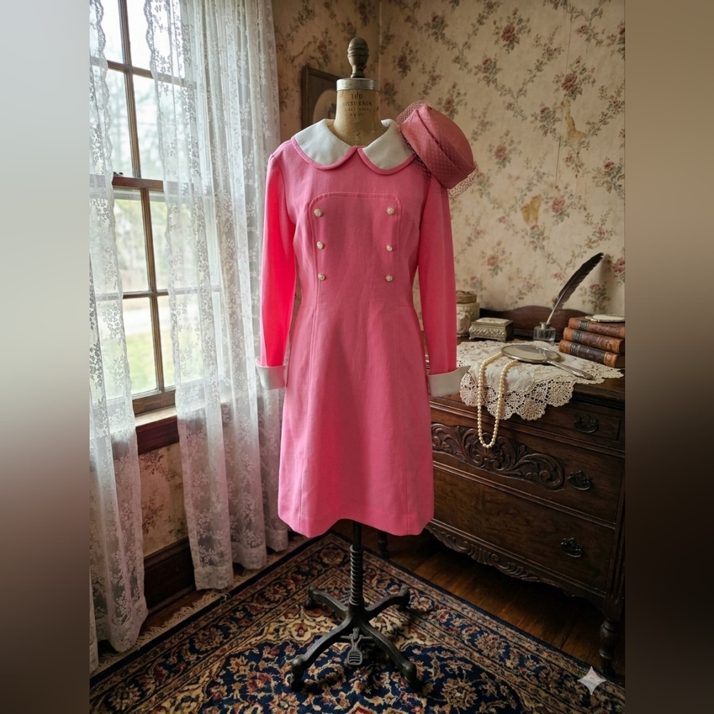 Vintage 1960s Mod Pink Dress Peter Pan Collar Union Made Canada